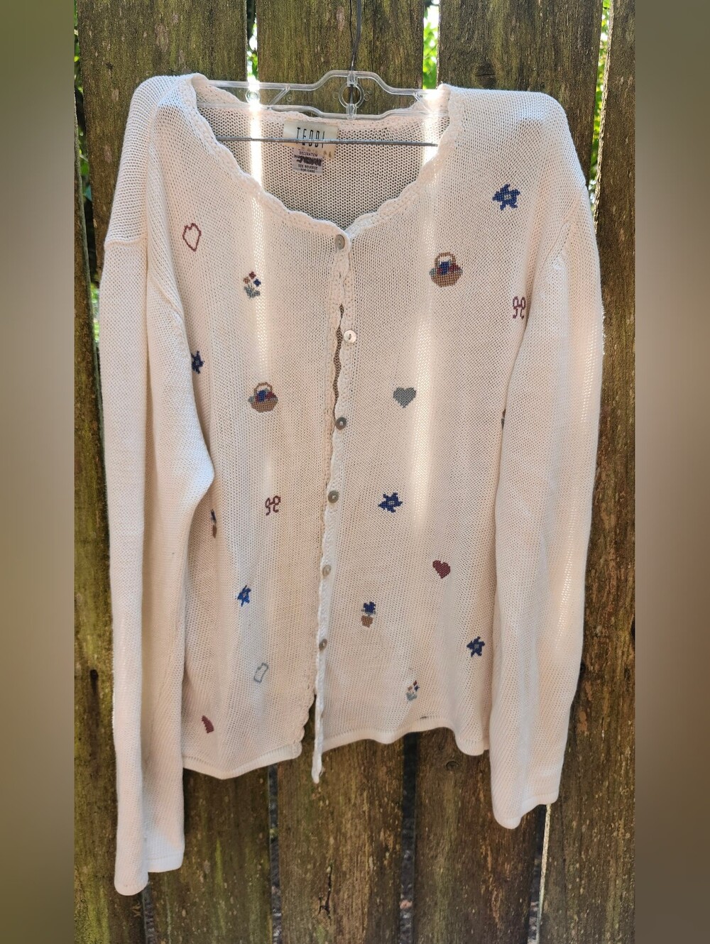 Teddi Cream Button-Up Cardigan with Multicolor Embroidery